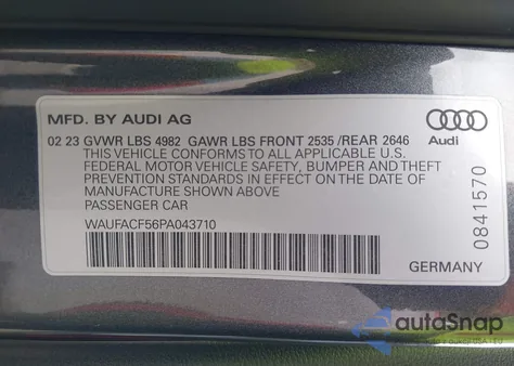 2023 Audi A5 Sportback Premium Plus 45 Tfsi S Line Quattro S Tronic from USA, damaged, VIN WAUFACF56PA043710